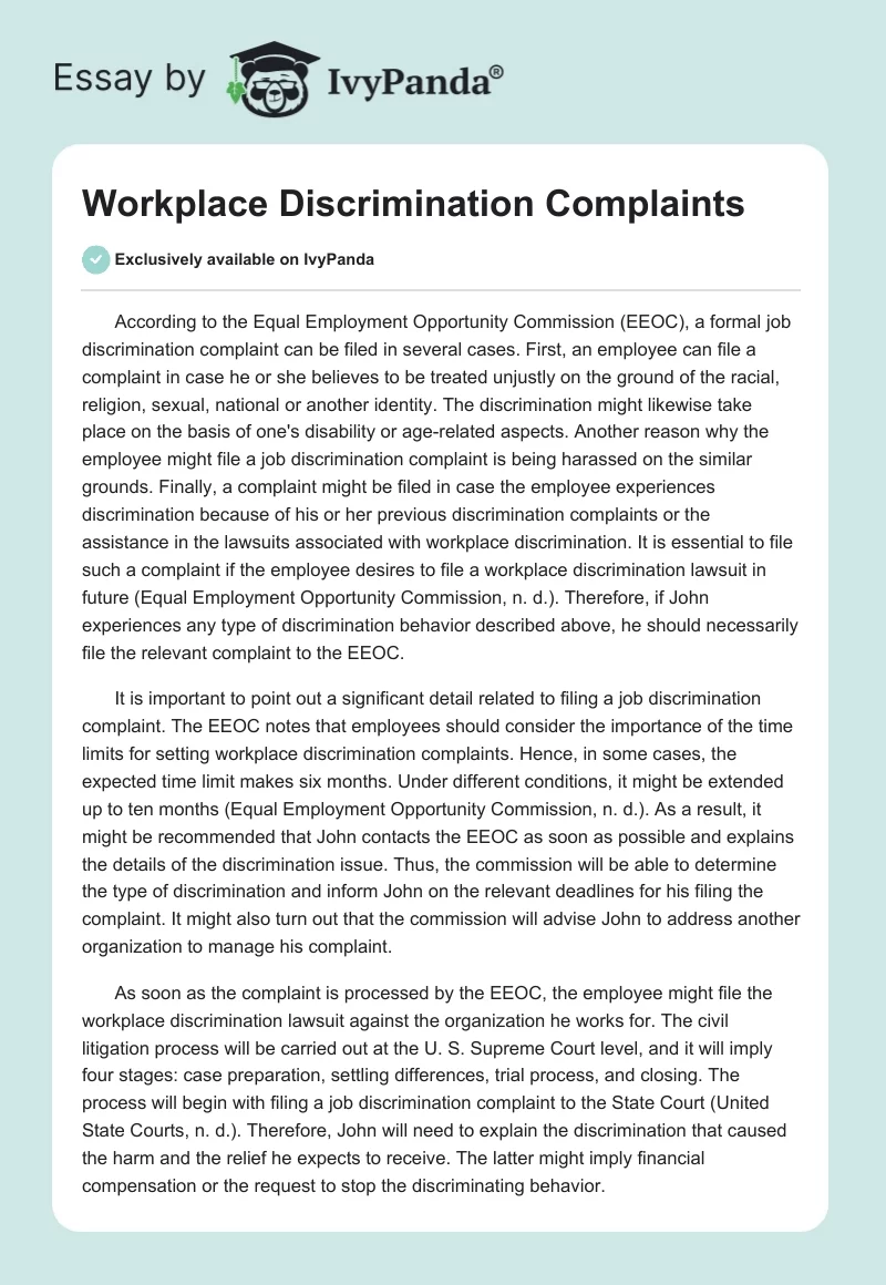 Workplace Discrimination Complaints. Page 1