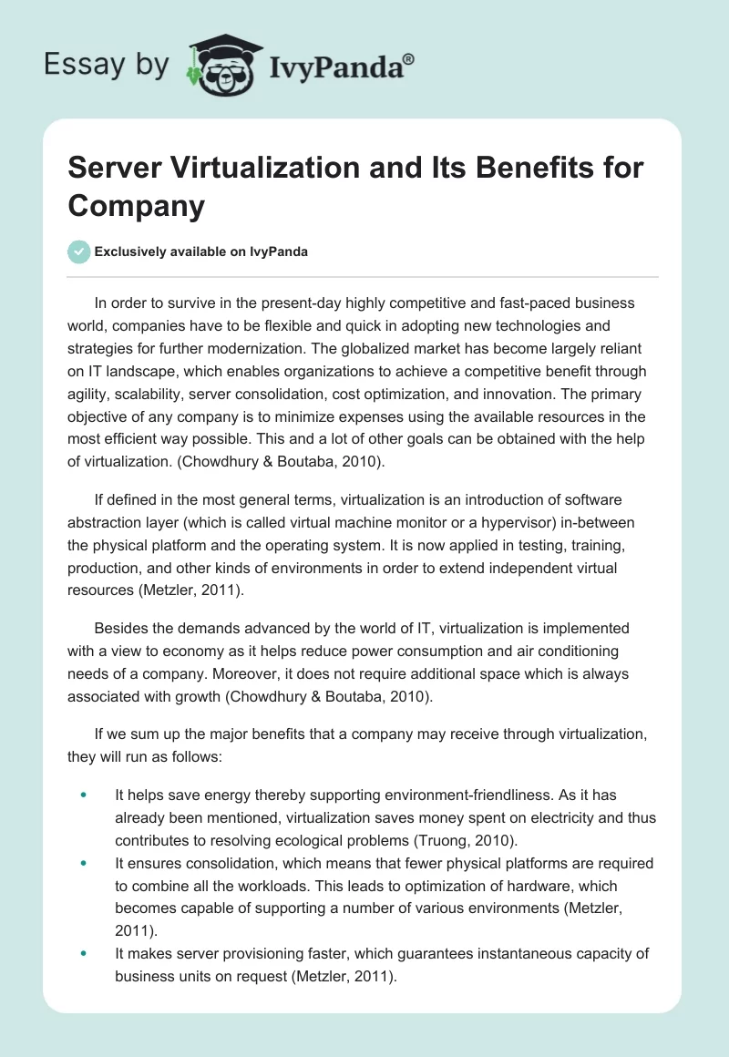 Server Virtualization and Its Benefits for Company. Page 1