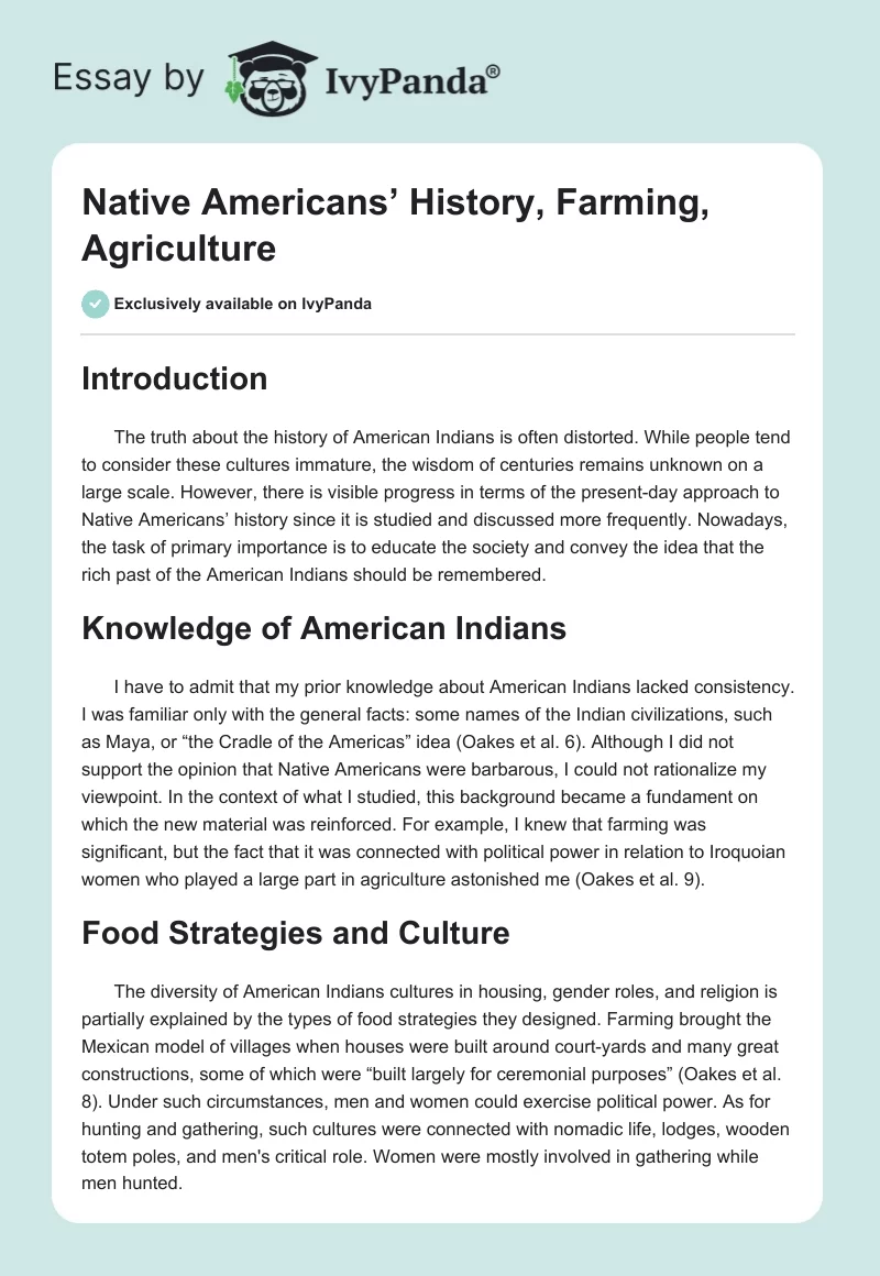 Native Americans’ History, Farming, Agriculture. Page 1