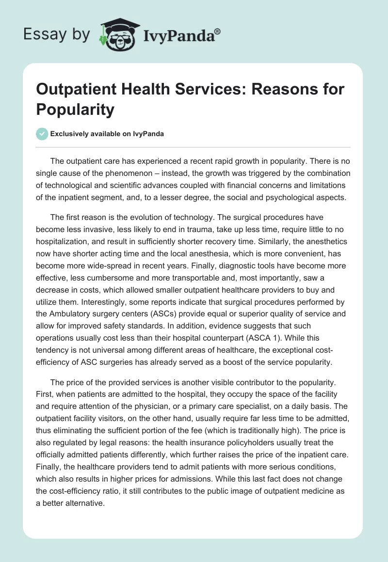 Outpatient Health Services: Reasons for Popularity. Page 1