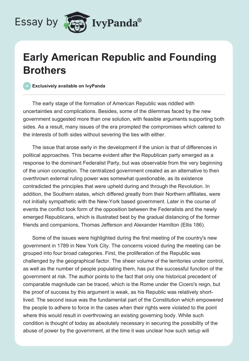 Early American Republic and Founding Brothers. Page 1