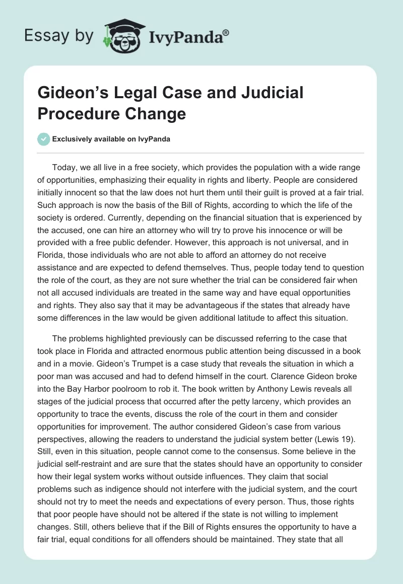 Gideon’s Legal Case and Judicial Procedure Change. Page 1