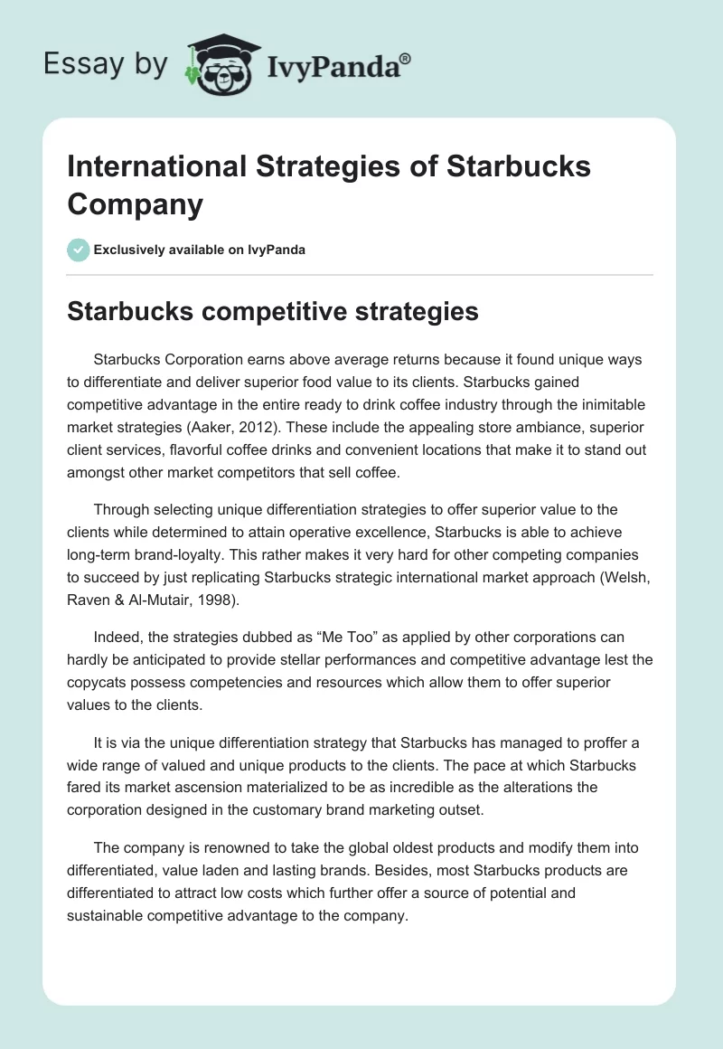 International Strategies of Starbucks Company. Page 1