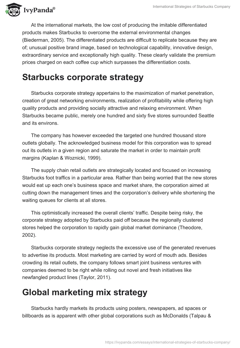 International Strategies of Starbucks Company. Page 2
