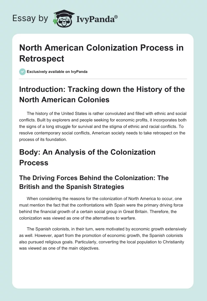 North American Colonization Process in Retrospect. Page 1