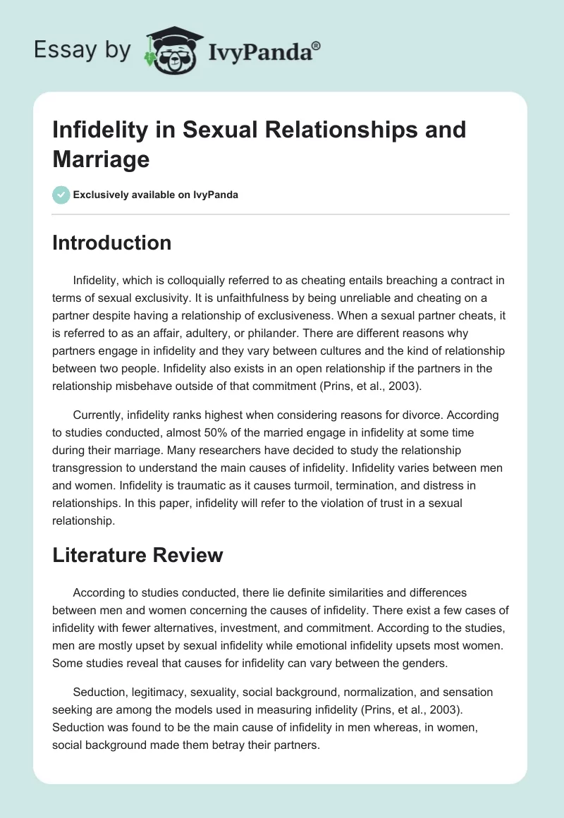 Infidelity in Sexual Relationships and Marriage. Page 1
