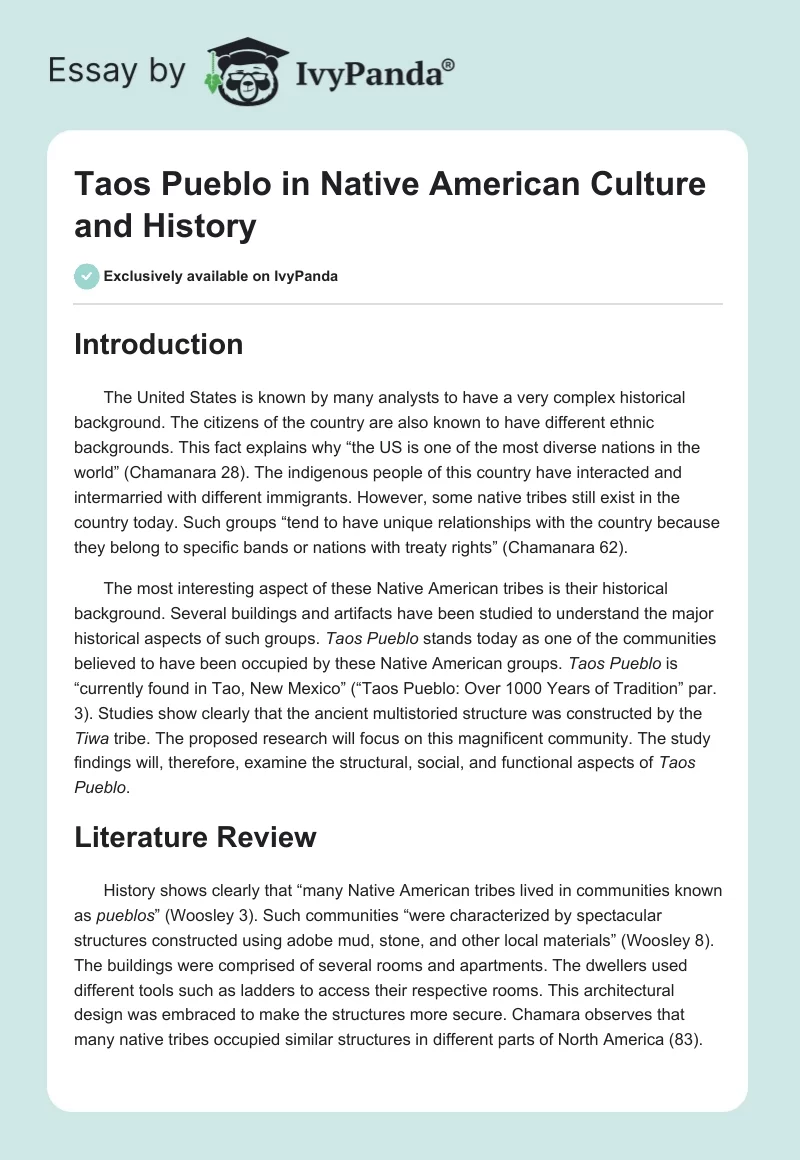 Taos Pueblo in Native American Culture and History. Page 1