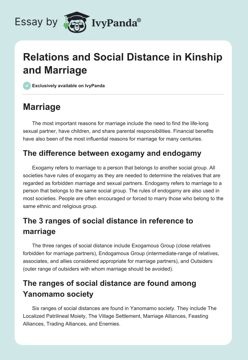 Relations and Social Distance in Kinship and Marriage. Page 1