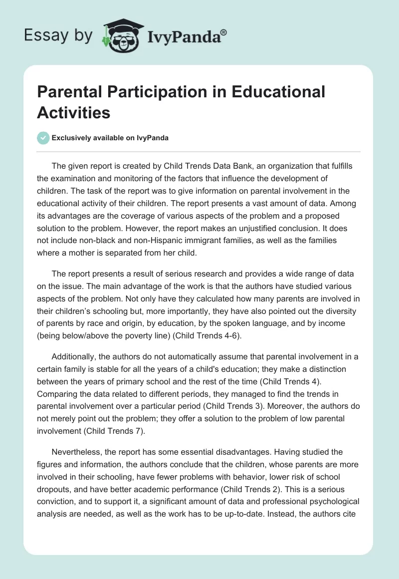 Parental Participation in Educational Activities. Page 1