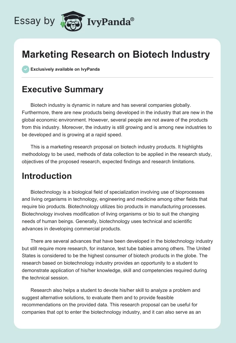 Marketing Research on Biotech Industry. Page 1