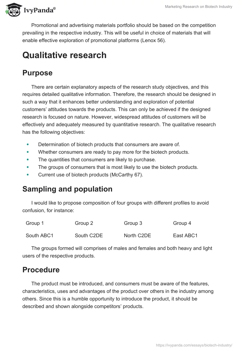 Marketing Research on Biotech Industry. Page 5