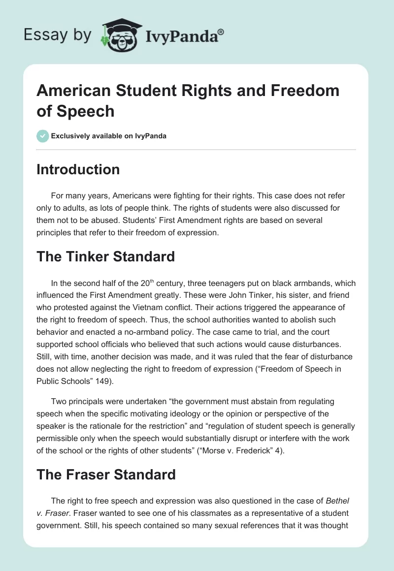 American Student Rights and Freedom of Speech. Page 1