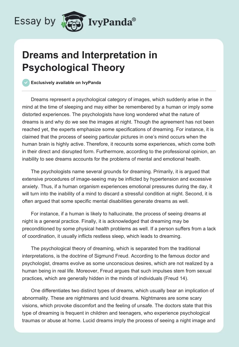 Dreams and Interpretation in Psychological Theory. Page 1