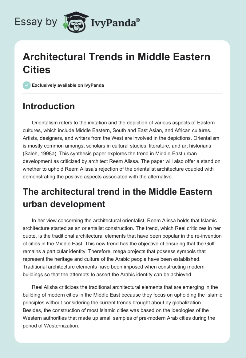 Architectural Trends in Middle Eastern Cities. Page 1