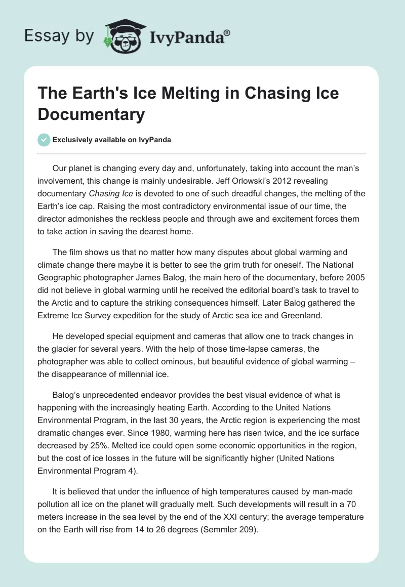 The Earth's Ice Melting in "Chasing Ice" Documentary. Page 1