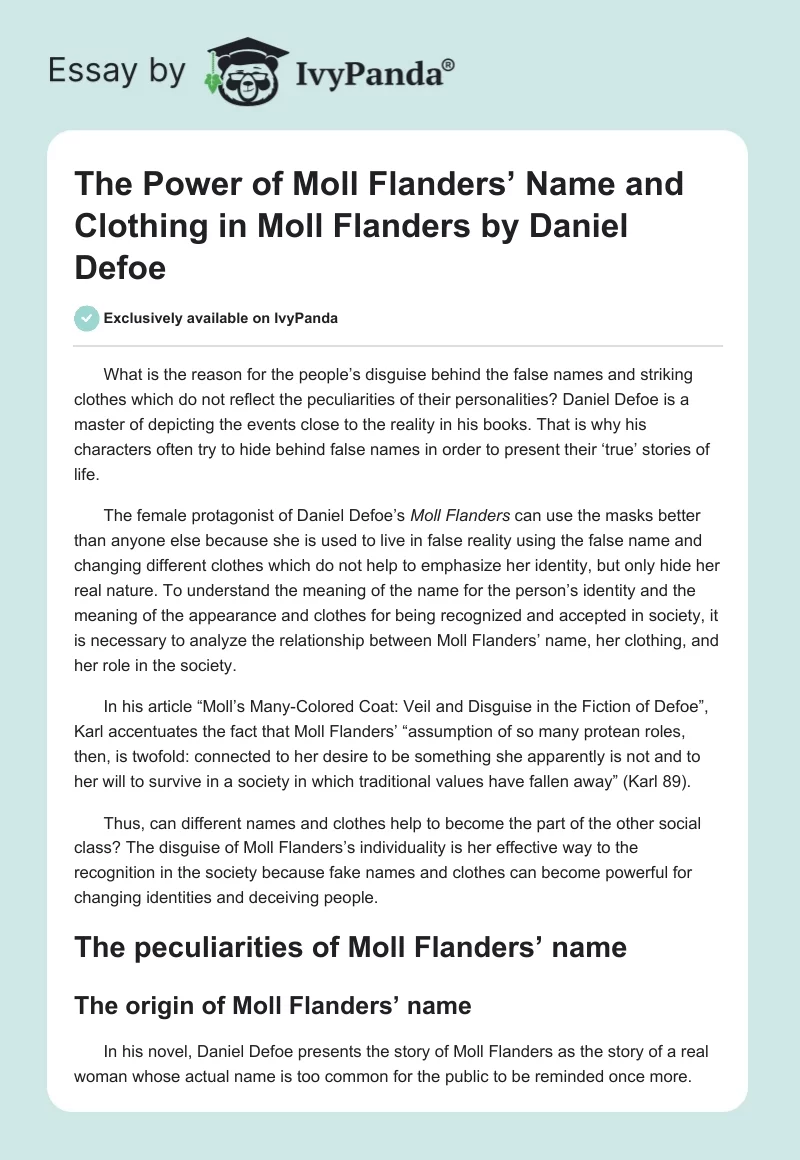 The Power of Moll Flanders’ Name and Clothing in Moll Flanders by Daniel Defoe. Page 1