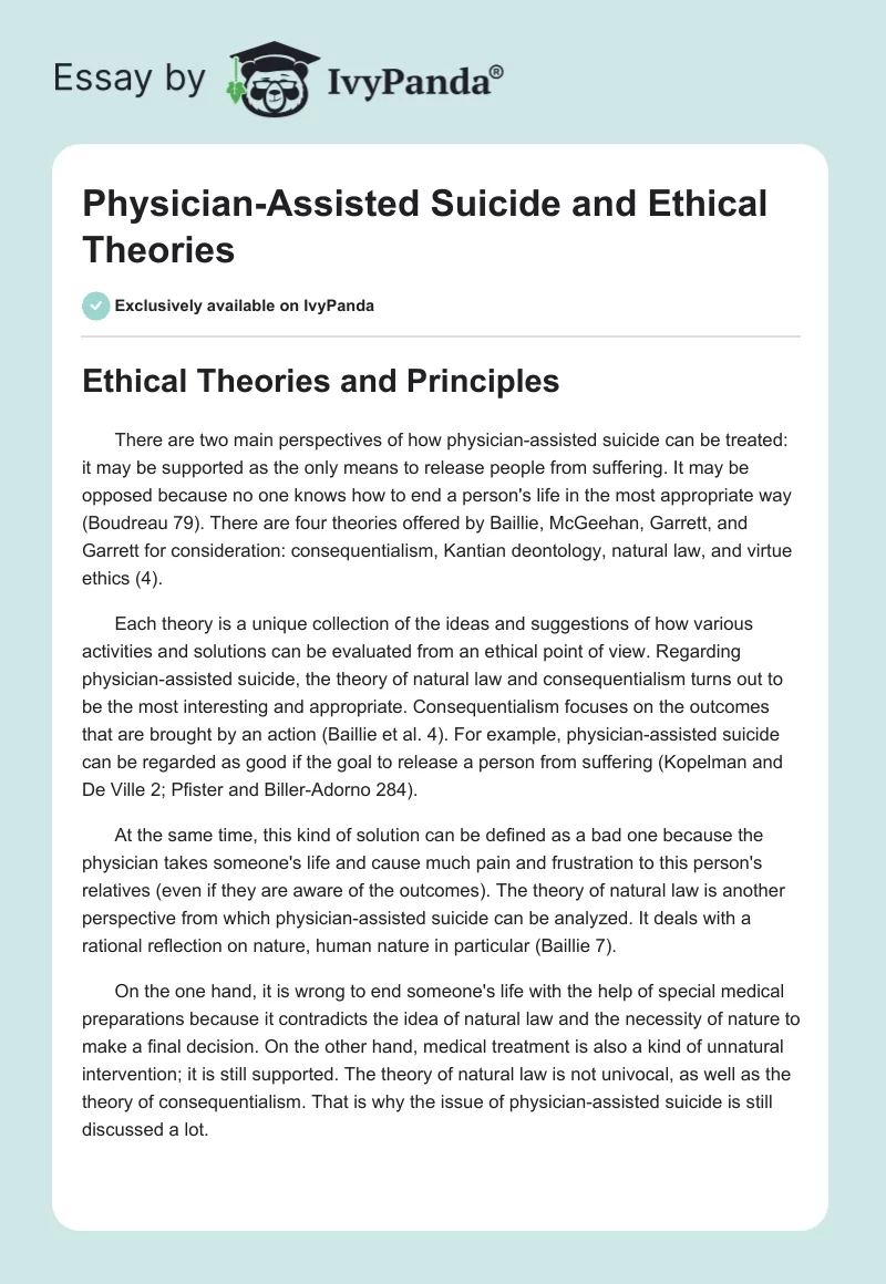 Physician-Assisted Suicide and Ethical Theories. Page 1