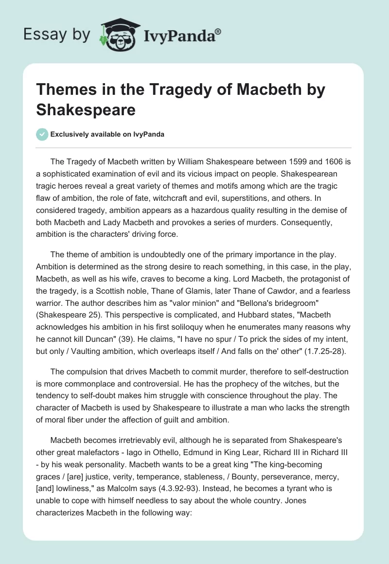 Themes in the Tragedy of Macbeth by Shakespeare. Page 1