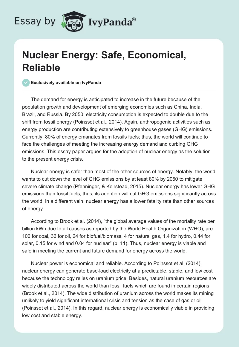 Nuclear Energy: Safe, Economical, Reliable. Page 1