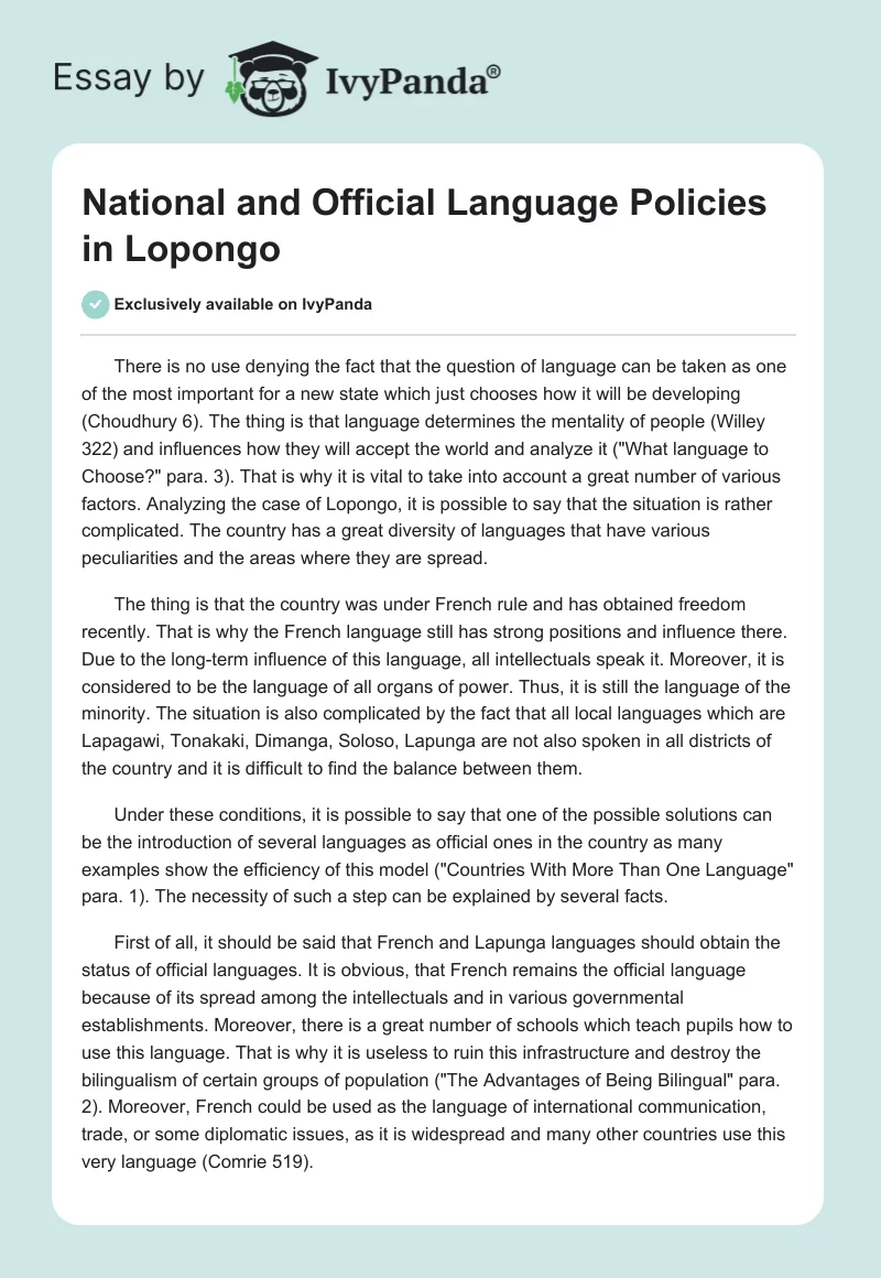 National and Official Language Policies in Lopongo. Page 1