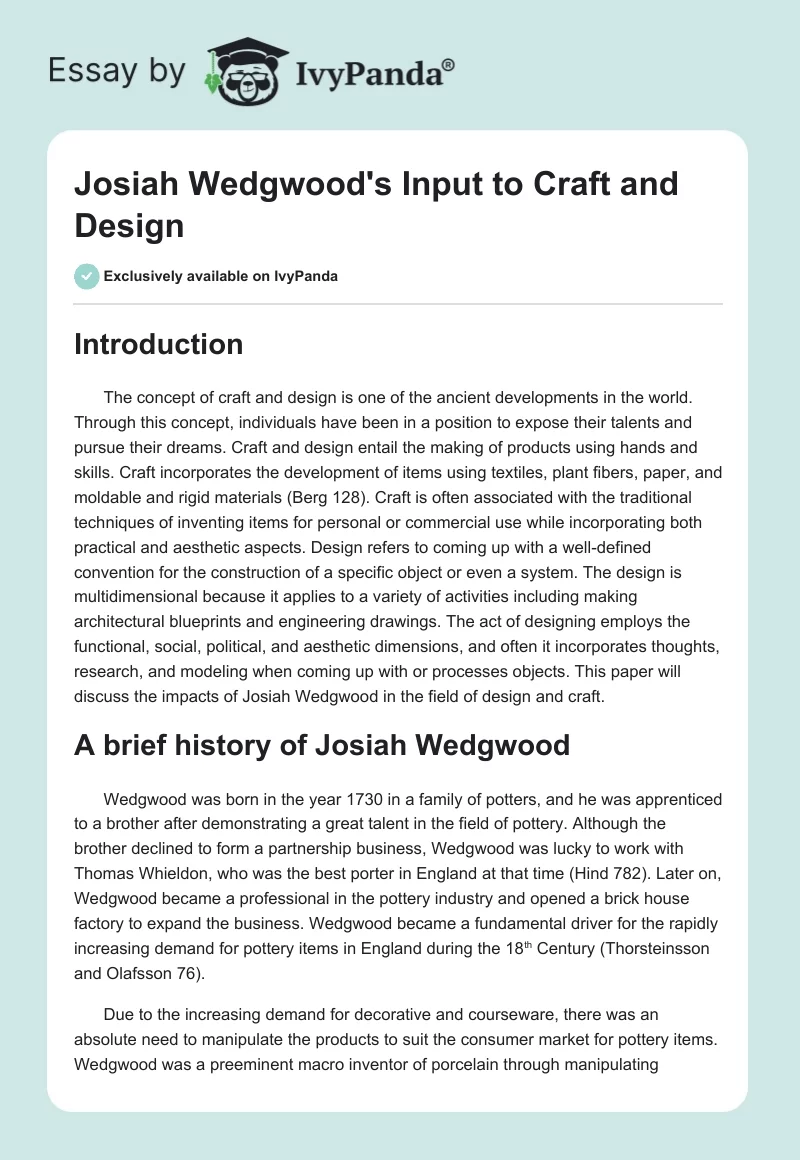 Josiah Wedgwood's Input to Craft and Design. Page 1