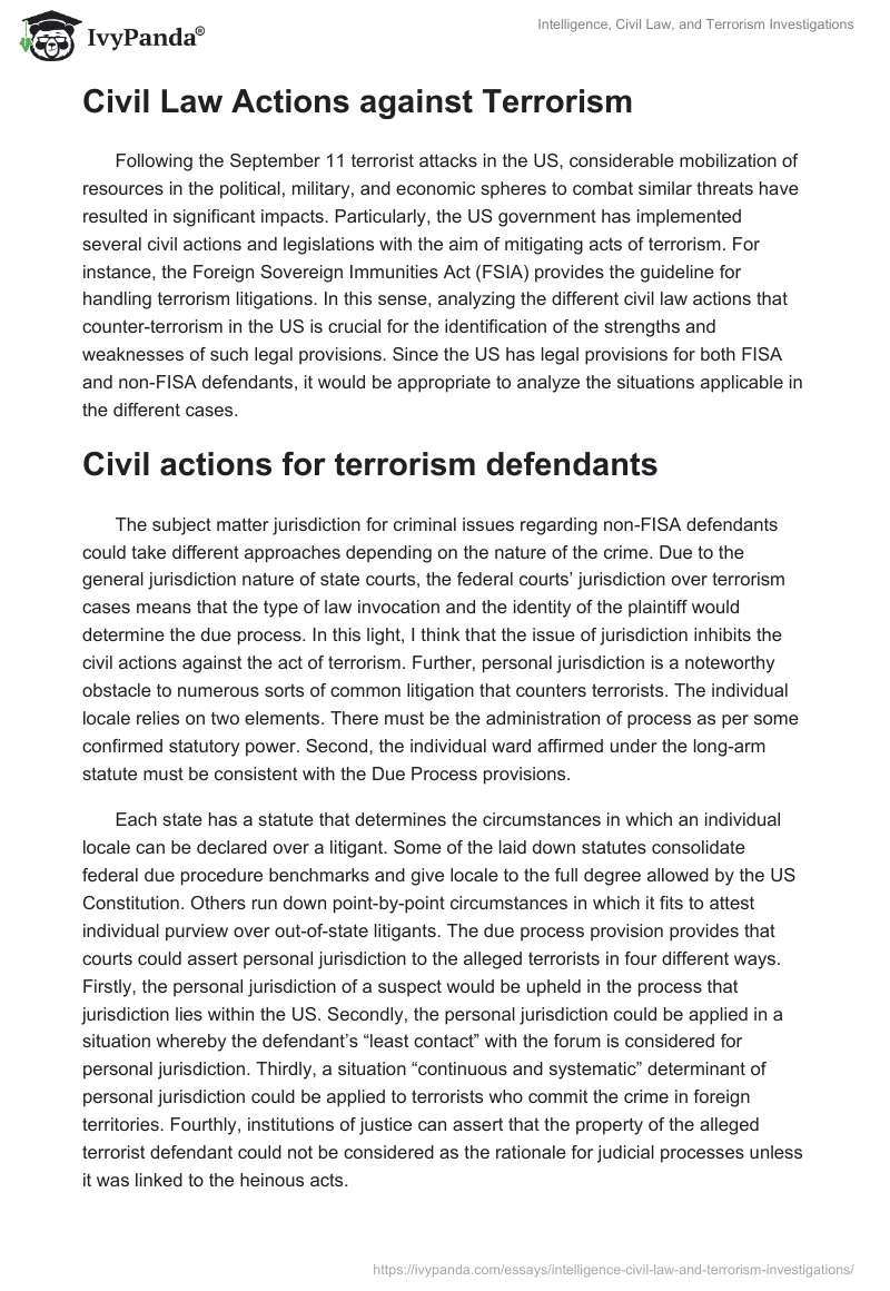 Intelligence, Civil Law, and Terrorism Investigations. Page 5