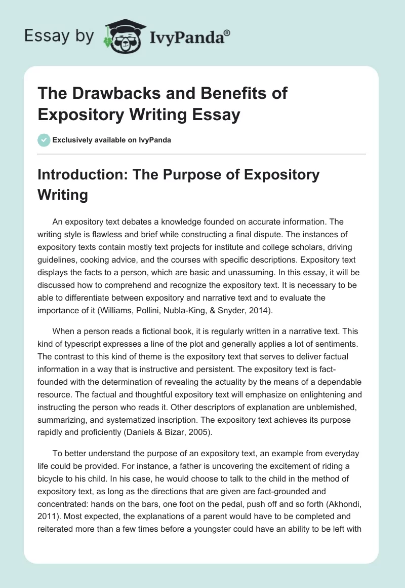 The Drawbacks and Benefits of Expository Writing Essay. Page 1