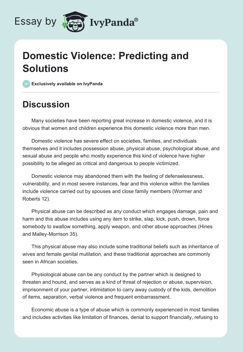 Domestic Violence: Predicting and Solutions. Page 1