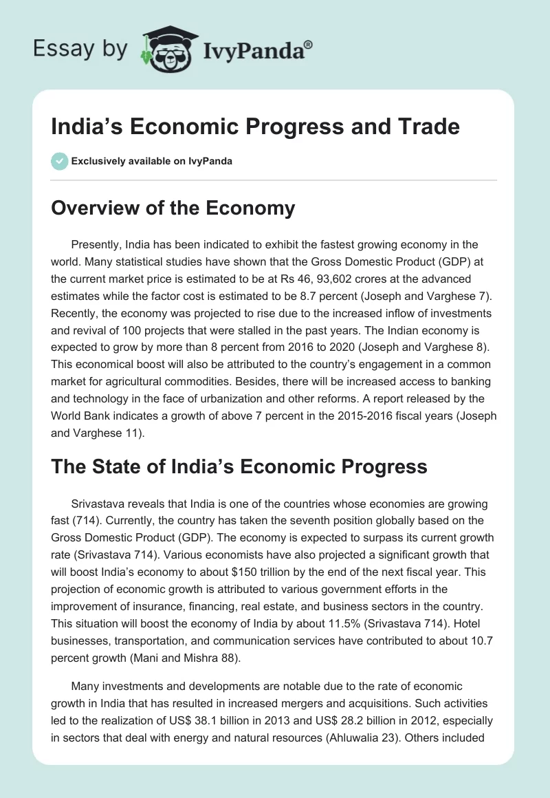 India’s Economic Progress and Trade. Page 1