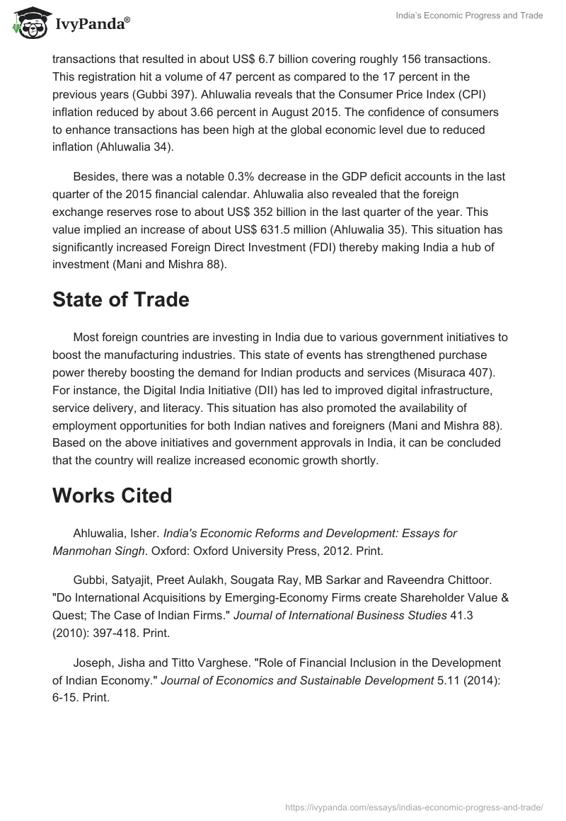 India’s Economic Progress and Trade. Page 2