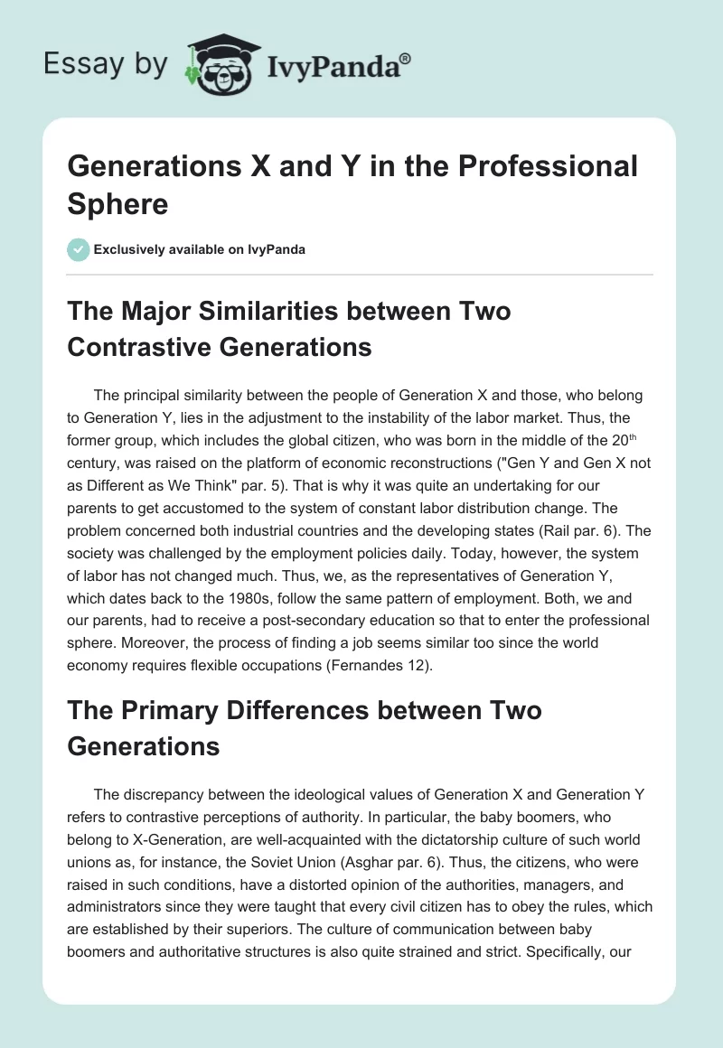 Generations X and Y in the Professional Sphere. Page 1
