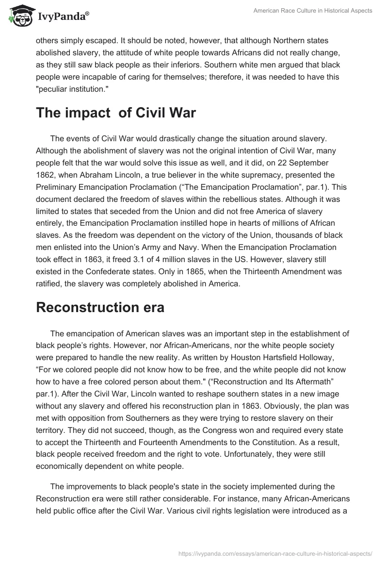 American Race Culture in Historical Aspects. Page 2