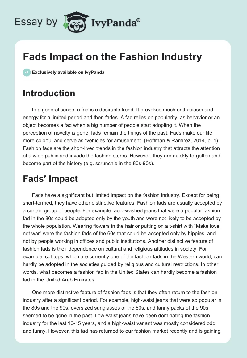 Fads Impact on the Fashion Industry. Page 1