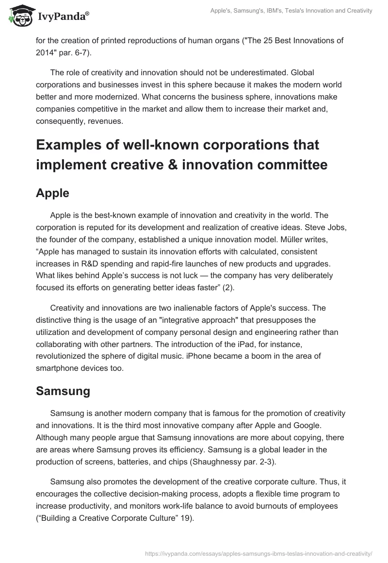 Apple's, Samsung's, IBM's, Tesla's Innovation and Creativity. Page 2
