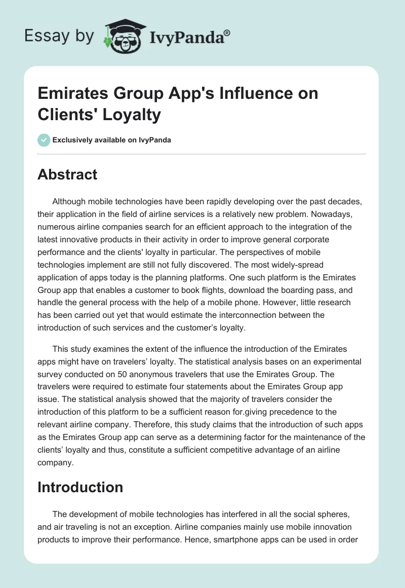 Emirates Group App's Influence on Clients' Loyalty. Page 1