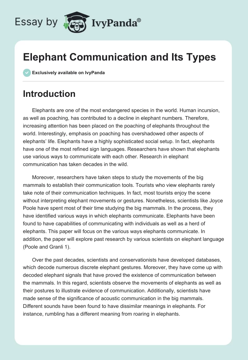 Elephant Communication and Its Types. Page 1
