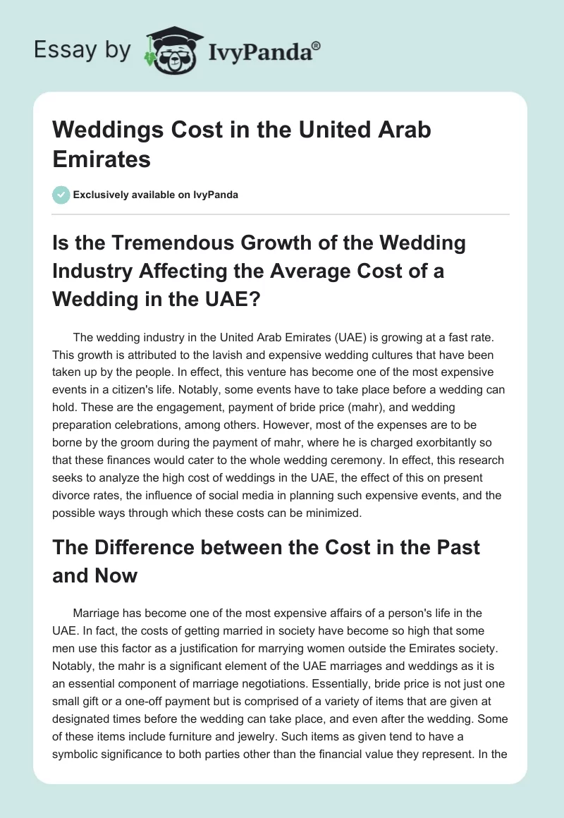 Weddings Cost in the United Arab Emirates. Page 1
