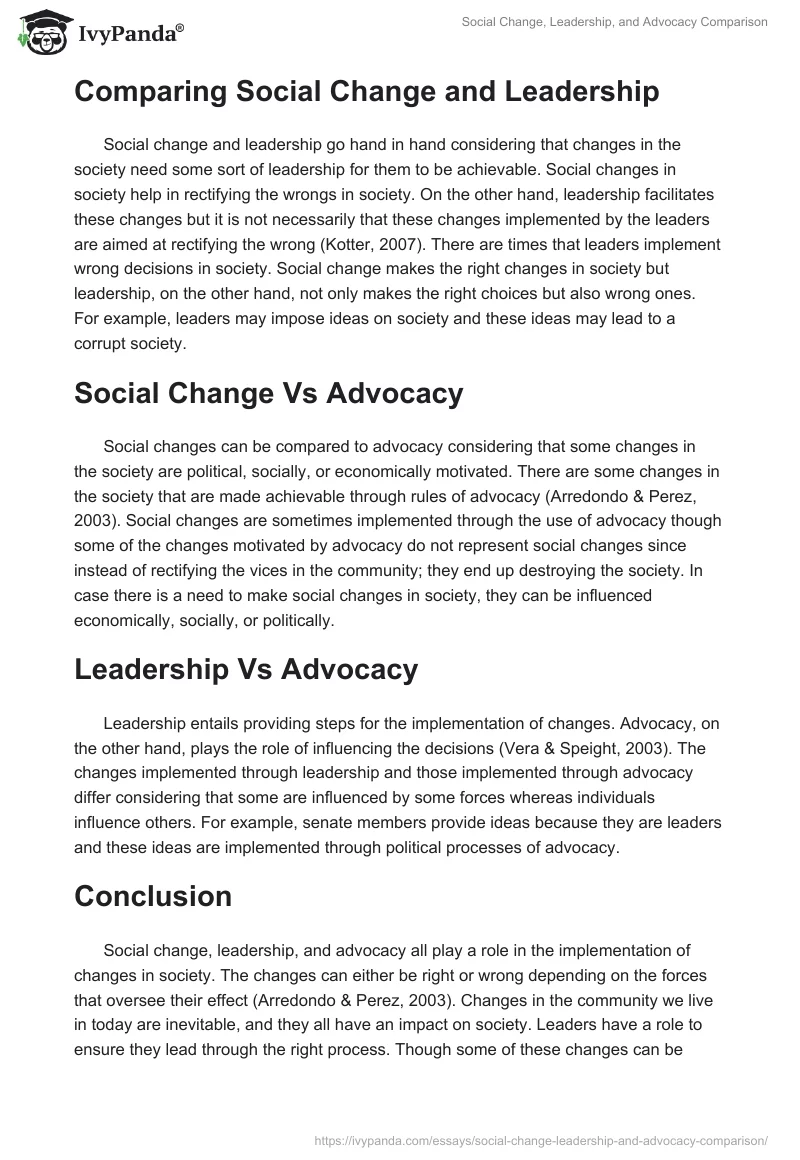 Social Change, Leadership, and Advocacy Comparison. Page 2