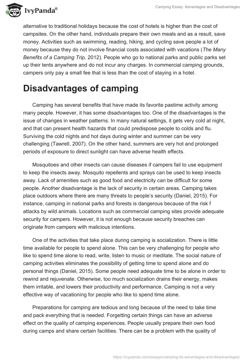 Camping Essay: Advantages and Disadvantages. Page 3