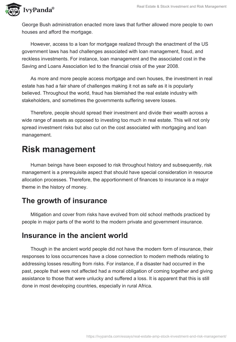 Real Estate & Stock Investment and Risk Management. Page 2