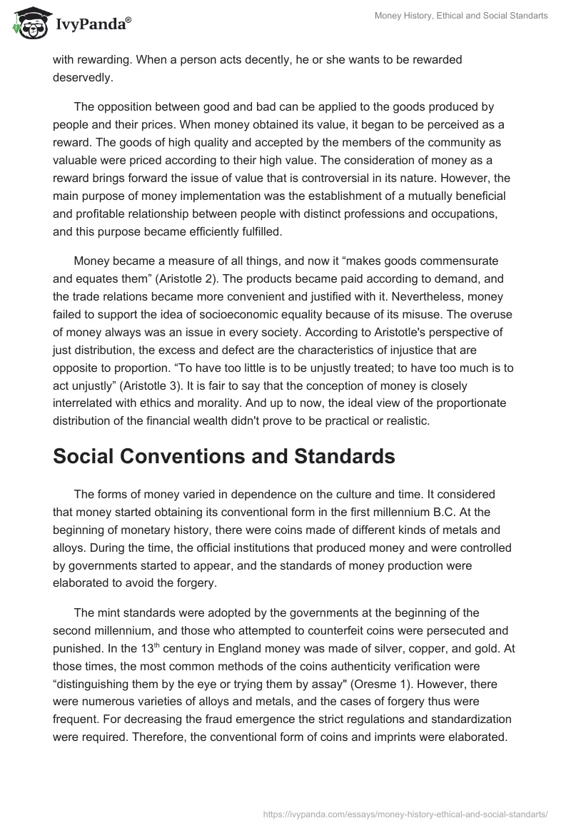 Money History, Ethical and Social Standarts. Page 2