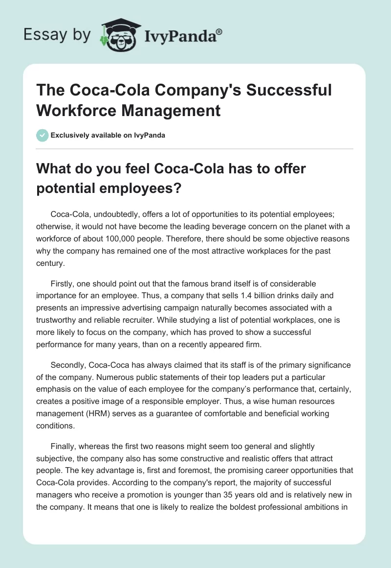 The Coca-Cola Company's Successful Workforce Management. Page 1
