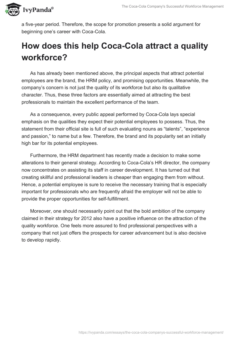The Coca-Cola Company's Successful Workforce Management. Page 2