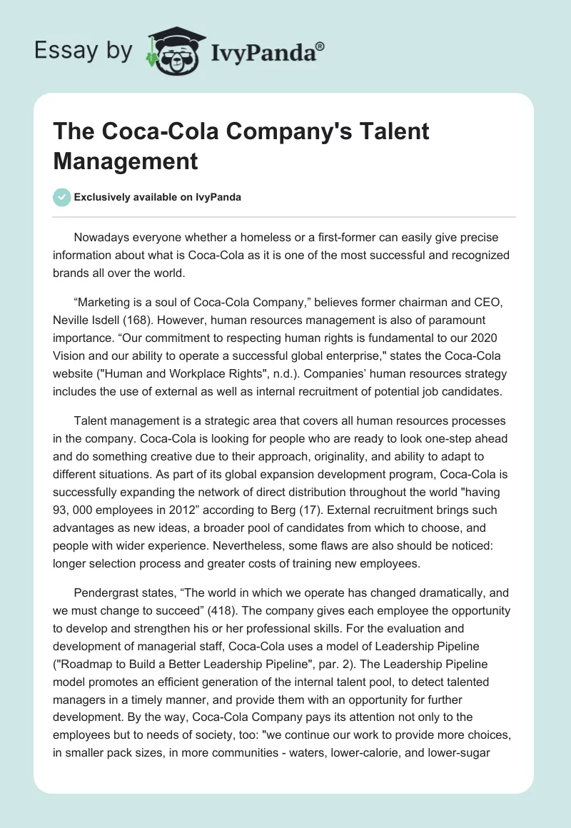 The Coca-Cola Company's Talent Management. Page 1