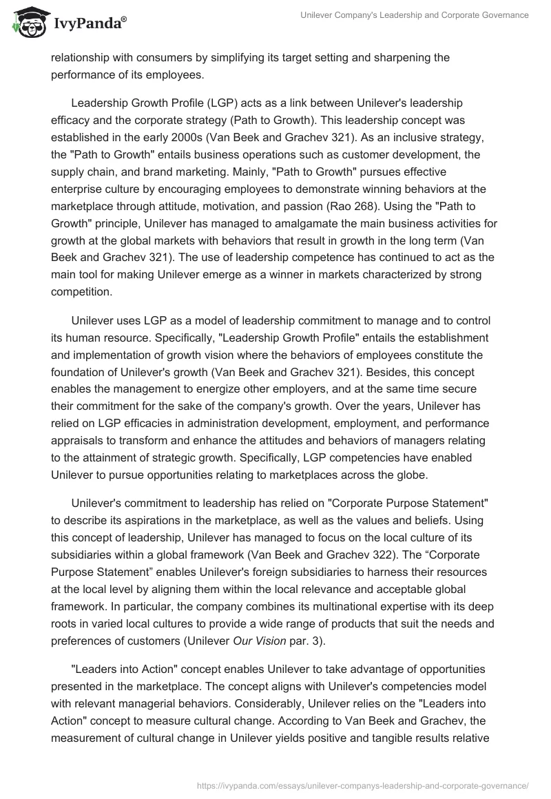 Unilever Company's Leadership and Corporate Governance. Page 3