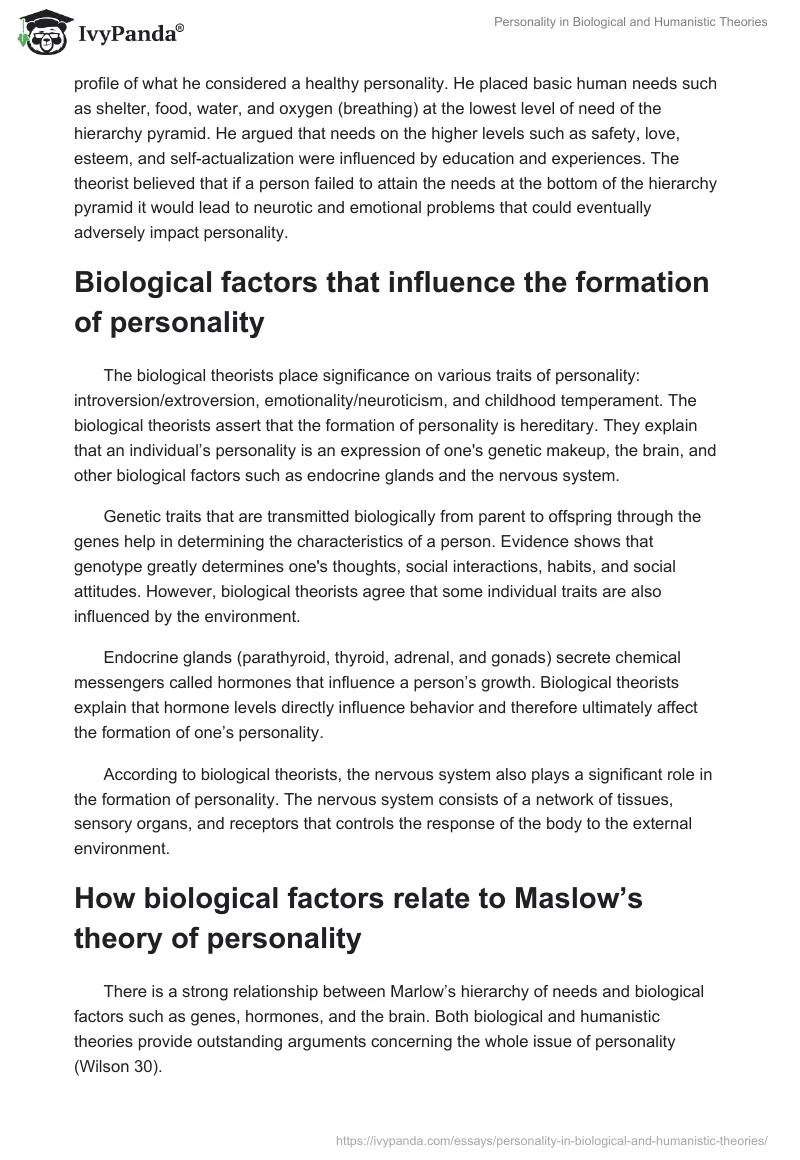 Personality in Biological and Humanistic Theories. Page 2