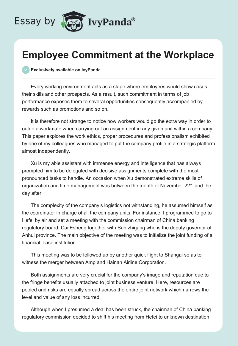 Employee Commitment at the Workplace. Page 1