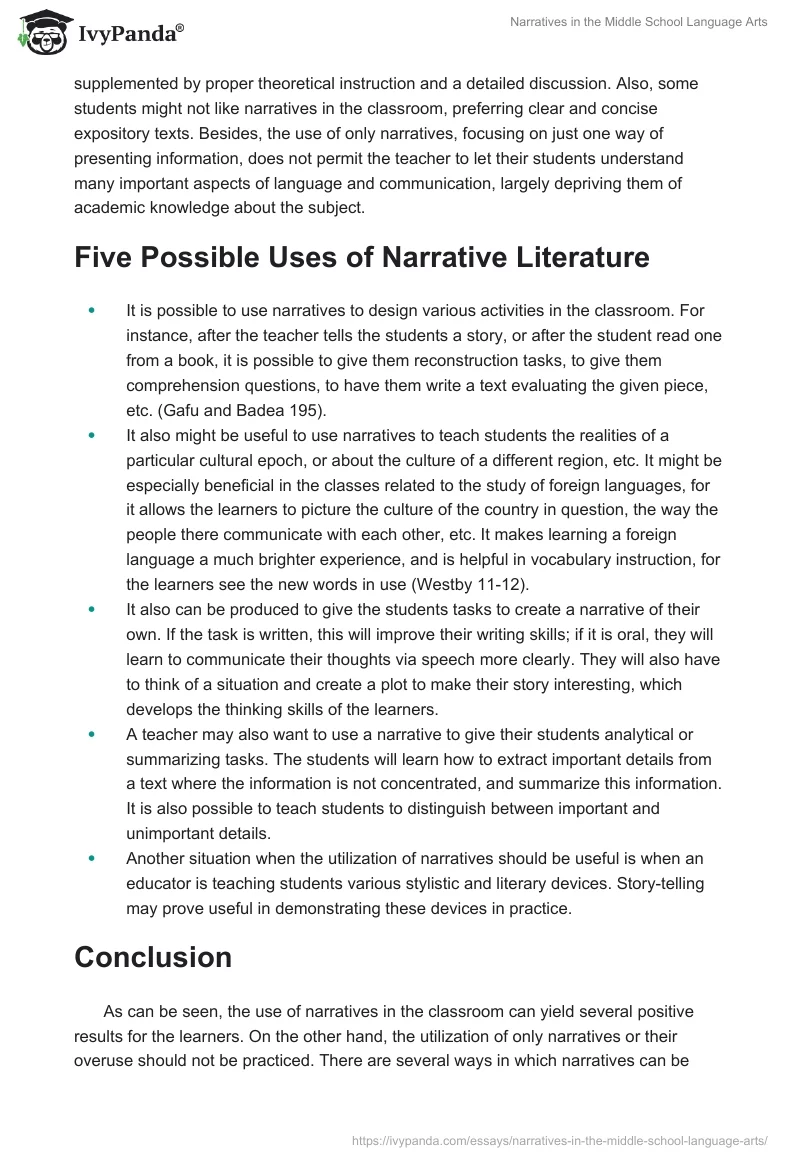 Narratives in the Middle School Language Arts. Page 3
