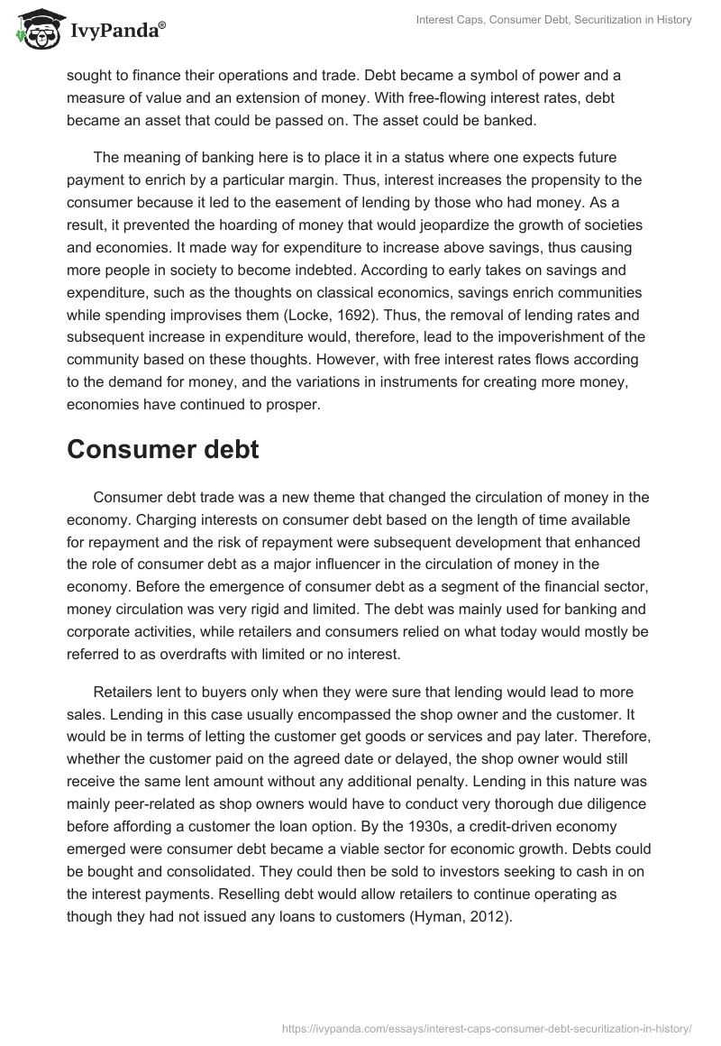 Interest Caps, Consumer Debt, Securitization in History. Page 2