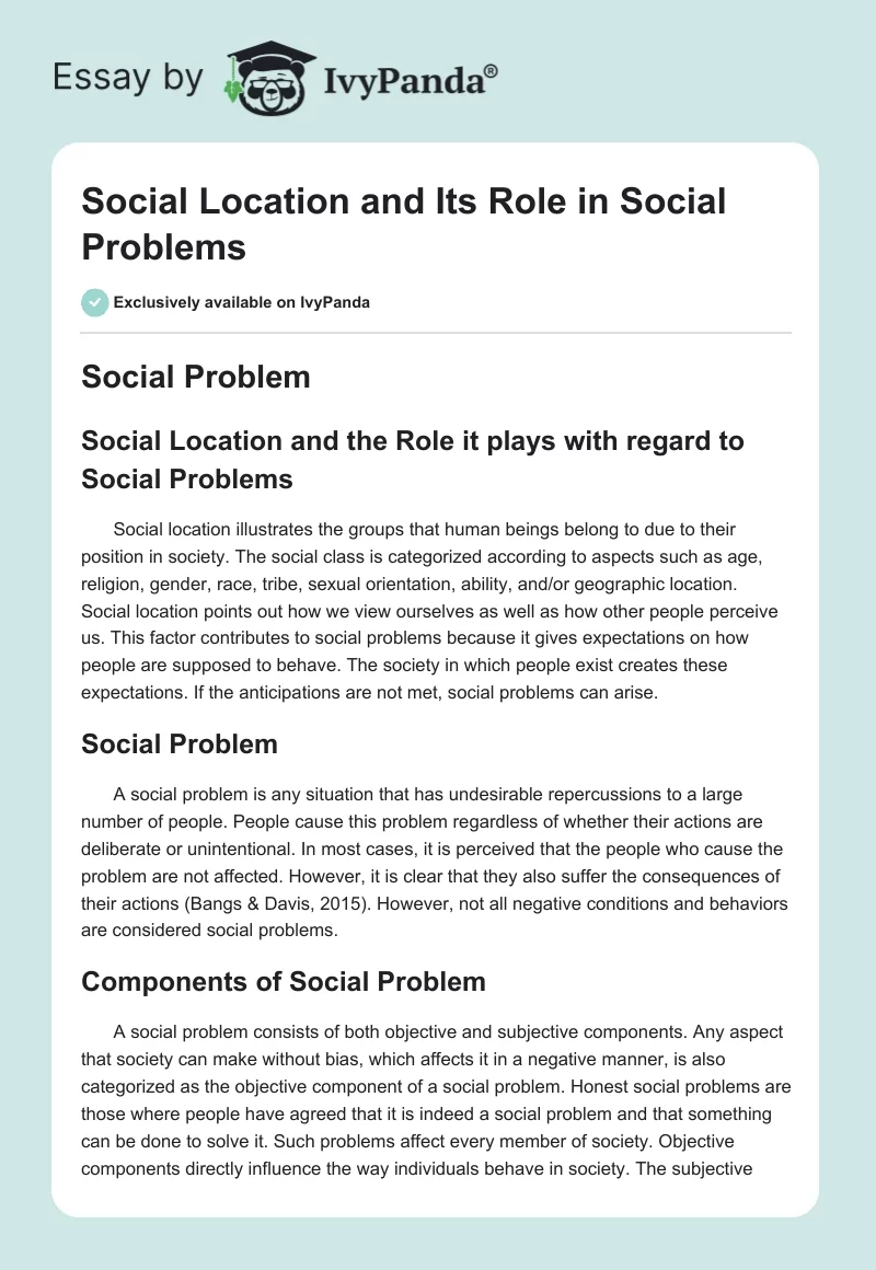 Social Location and Its Role in Social Problems. Page 1